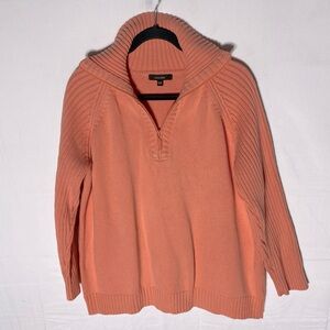 Cotton Ginny Coral Cotton Knit Zip Turtleneck V Neck Sweater M Coastal Grandma